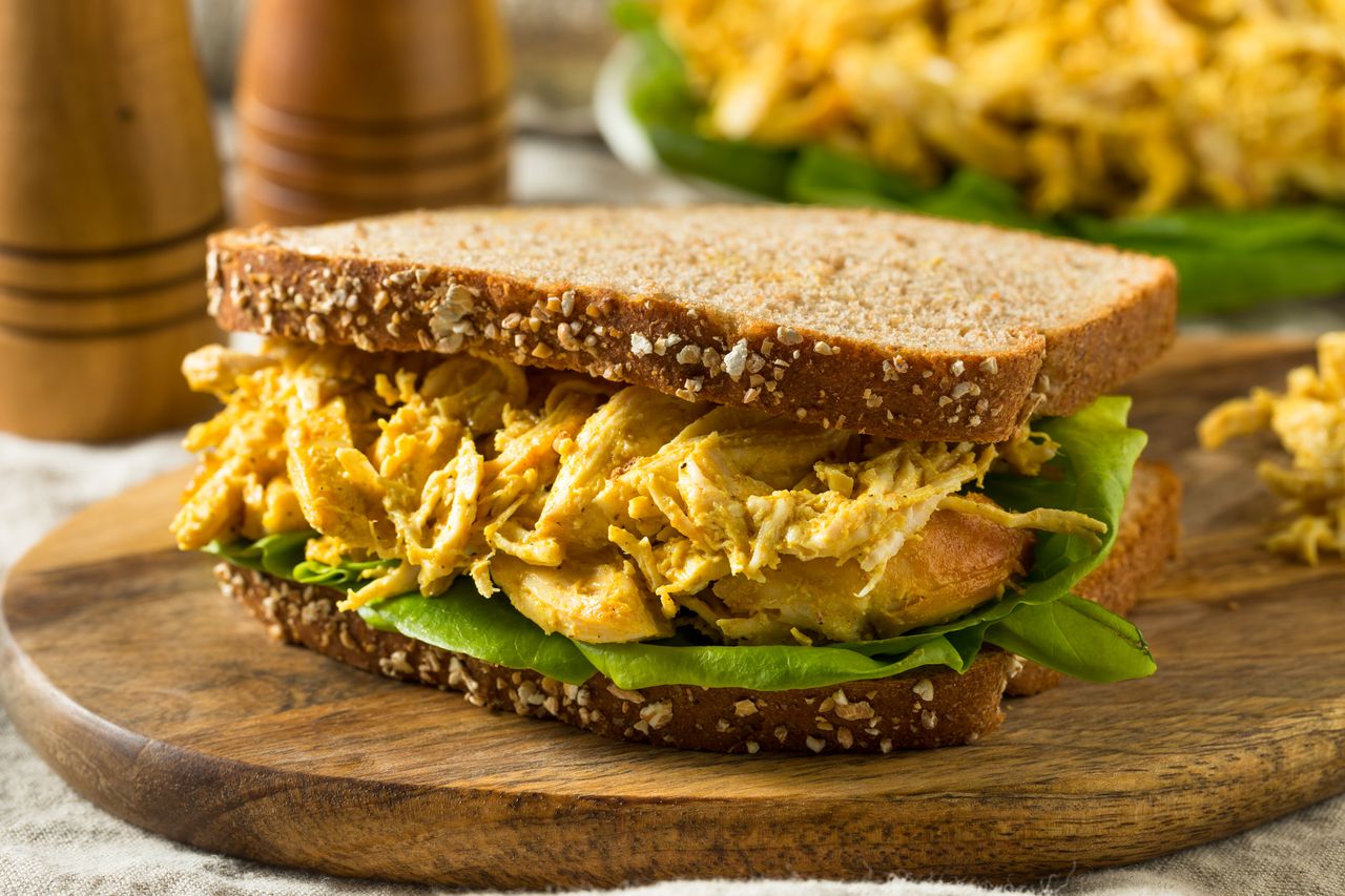 Coronation chicken and coriander sandwich