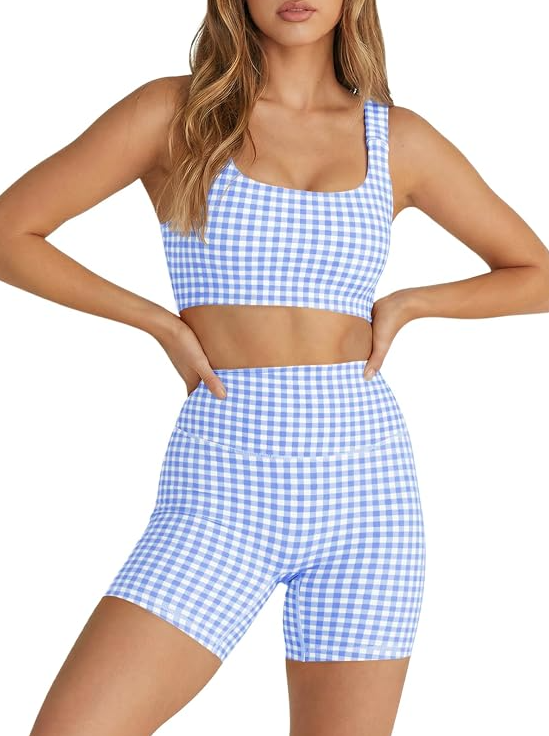 Aoysky Womens Workout Gingham 2 Piece Outfits