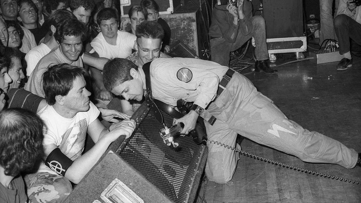 Throbbing Gristle performs onstage at the Veterans Auditorium on May 22, 1981 in Culver City, California