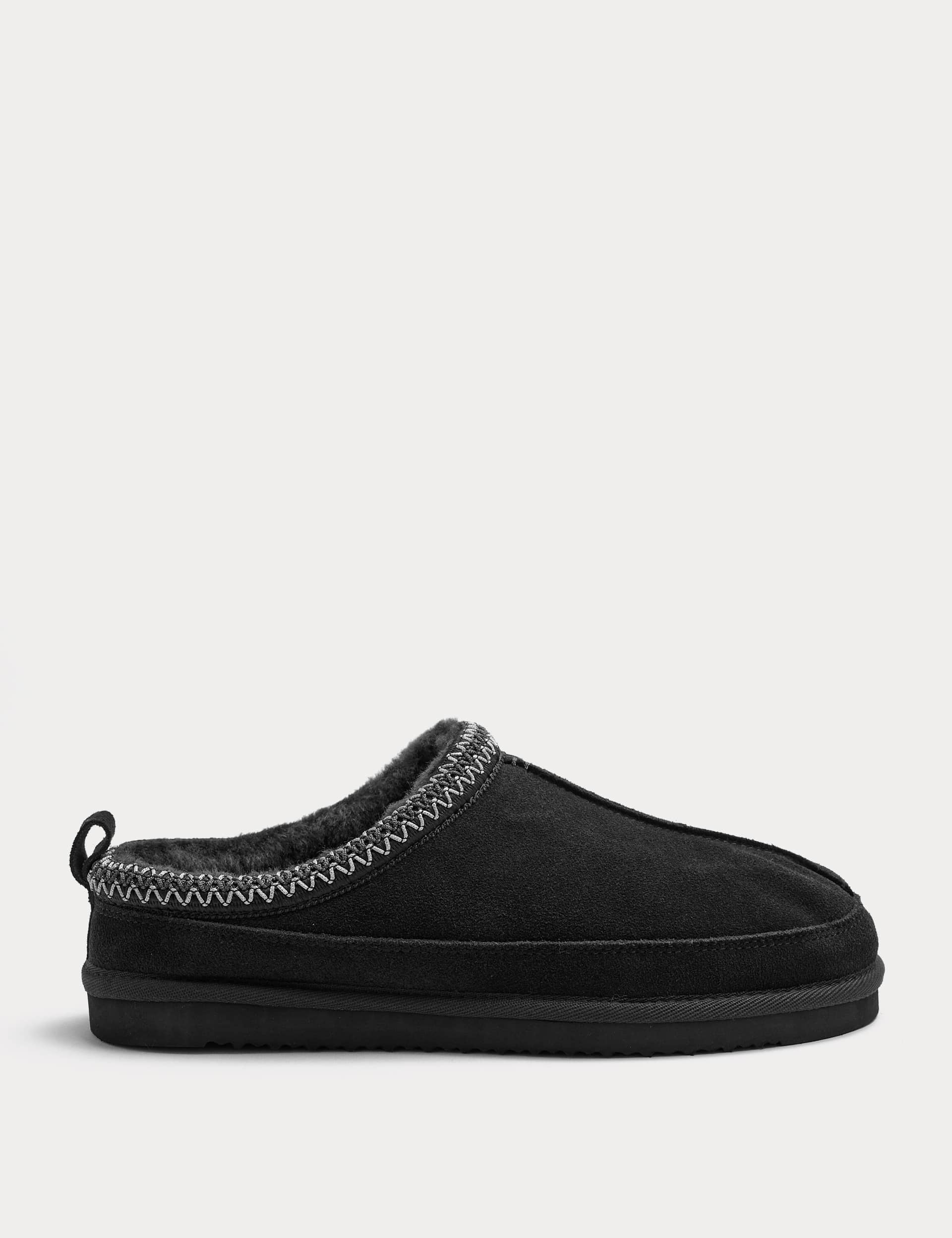 Suede Collared Embroidered Mule Slippers