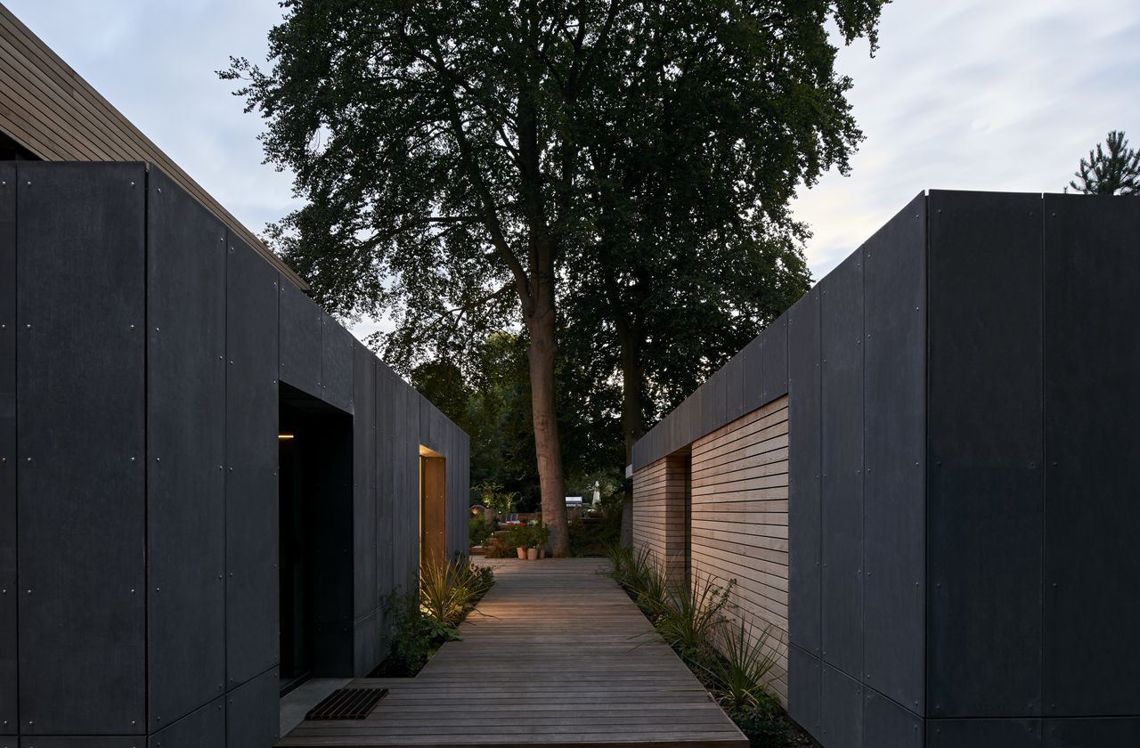 a new garage next to extended house