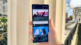 The Sony Xperia 5 V running two apps in split screen