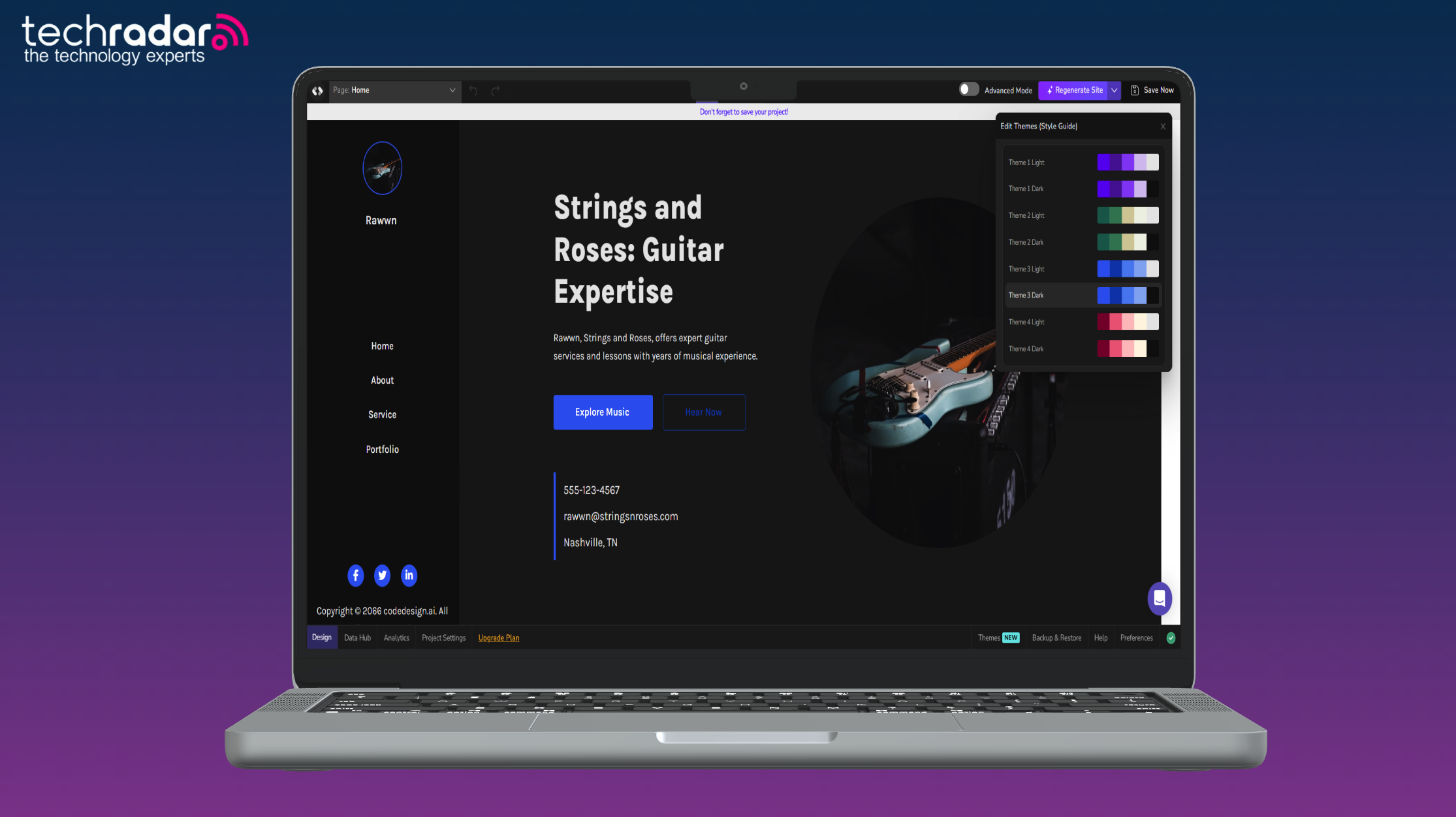 screenshot of Ai website builder being used on a mac