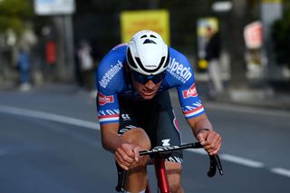  Mathieu van der Poel (Alpecin-Deceuninck) en route to victory in the 2023 Milan-San Remo