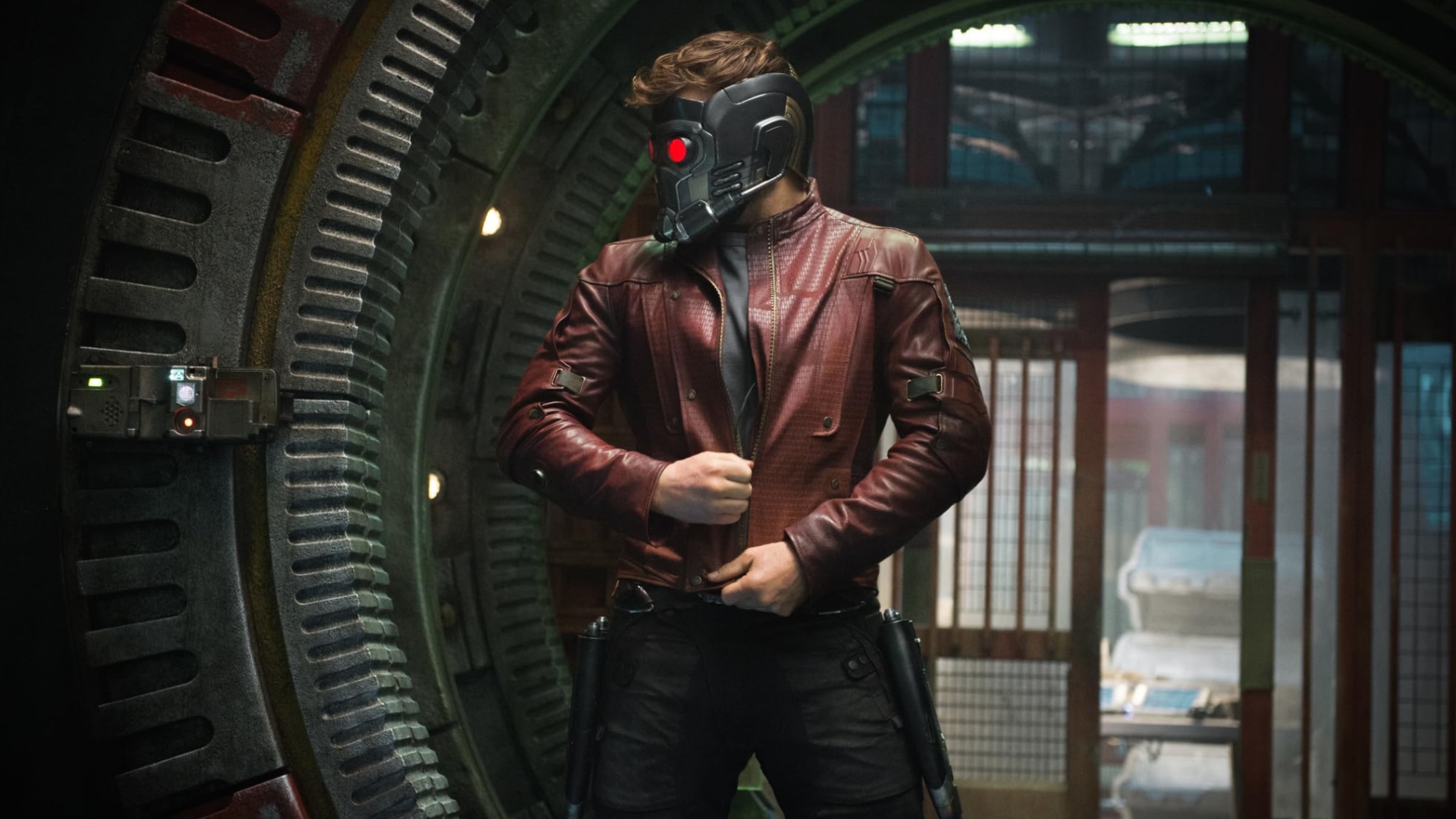 Chris Pratt as Peter Quill aka Star-Lord in Guardians of the Galaxy.