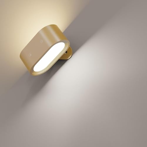 Coollamp Rechargeable Wall Light, Battery Operated Wall Lamp With Touch Control 3 Color Modes, 4 Dimmings, 360 &amp;deg; Rotation, 1h Timer, Removable Charging, Wall Sconce for Reading - 1pack