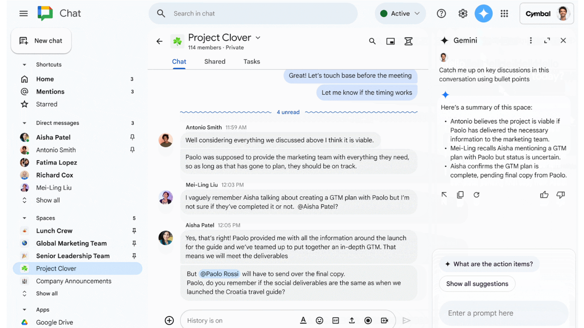 Gemini will yada yada your Google Chat into a neat summary