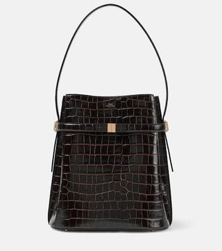 Croc-Effect Leather Bucket Bag