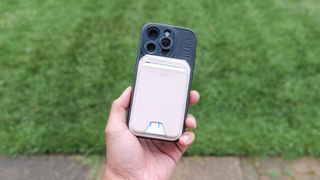 ESR Aura MagSafe Wallet in hand.