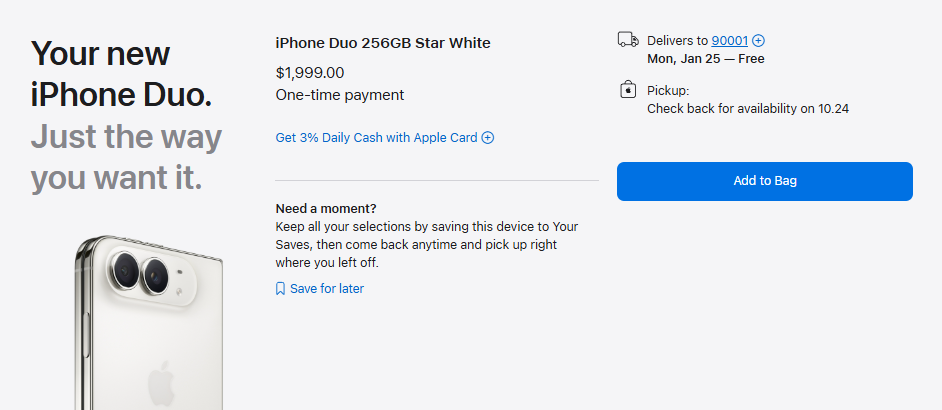 iPhone Duo shipping delay