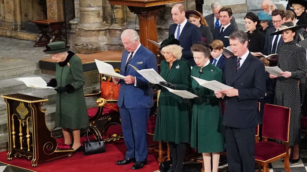 The Queen, Prince Charles, Prince William and members of the royal family attend Prince Philip&#039;s memorial