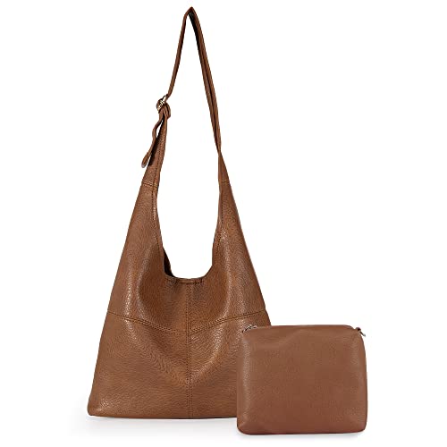 Montana West Hobo Bags Purse for Women Ultra Soft Foldable Shoulder Slouchy Handbags With Coin Purse, Classic-Brown