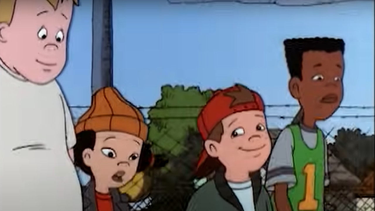 Cast members of Recess walking, talking and in thought about the conversation at hand.