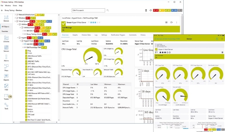 Desktop screenshot of Paessler's PRTG Network Monitor 23.4 system