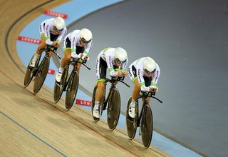 Australia in action during the Womens Team Pursuit during Day Three of the UCI Track Cycling World Championships