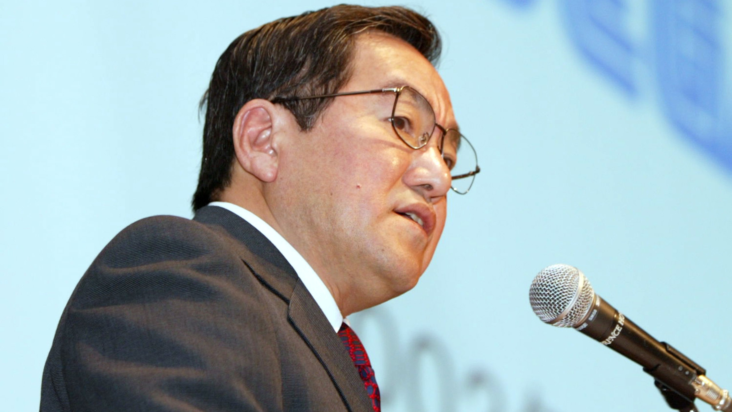 ega Corp. Chief Executive Hideki Sato speaks during a press conference May 17, 2002 in Tokyo, Japan. Sato spoke about the group net loss of 17.83 billion yen in fiscal 2001, down from the previous year's loss of 51.73 billion yen for the company.