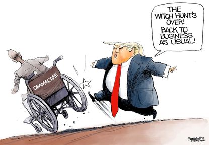 Political Cartoon U.S. Trump Mueller Report repeal affordable care act health insurance
