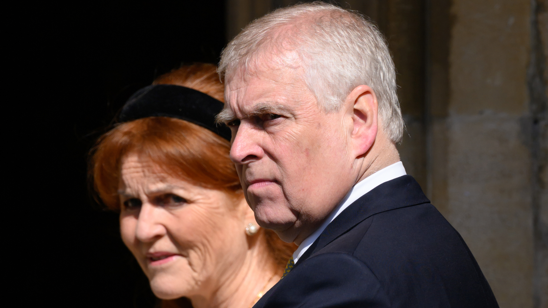 Sarah Ferguson and Andrew Mountbatten-Windsor looking serious