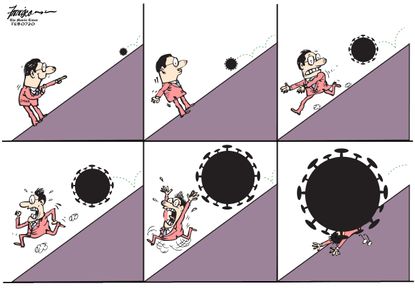 Editorial Cartoon World Coronavirus snowballing