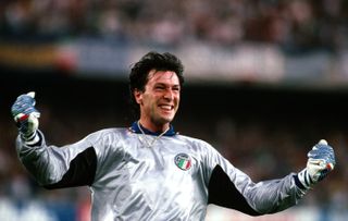 Walter Zenga celebrates Italy's goal against Argentina at the 1990 World Cup.