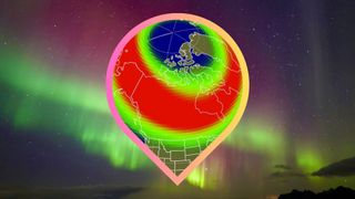 map showing where aurora might be visible in us states tonight.