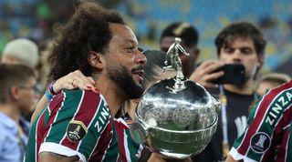 Marcelo celebrates winning the Copa Libertadores with Fluminense in November 2023.