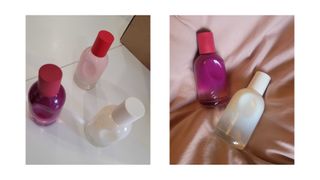 Close-ups of the Glossier You original, Glossier You Doux and Glossier You Reve bottles