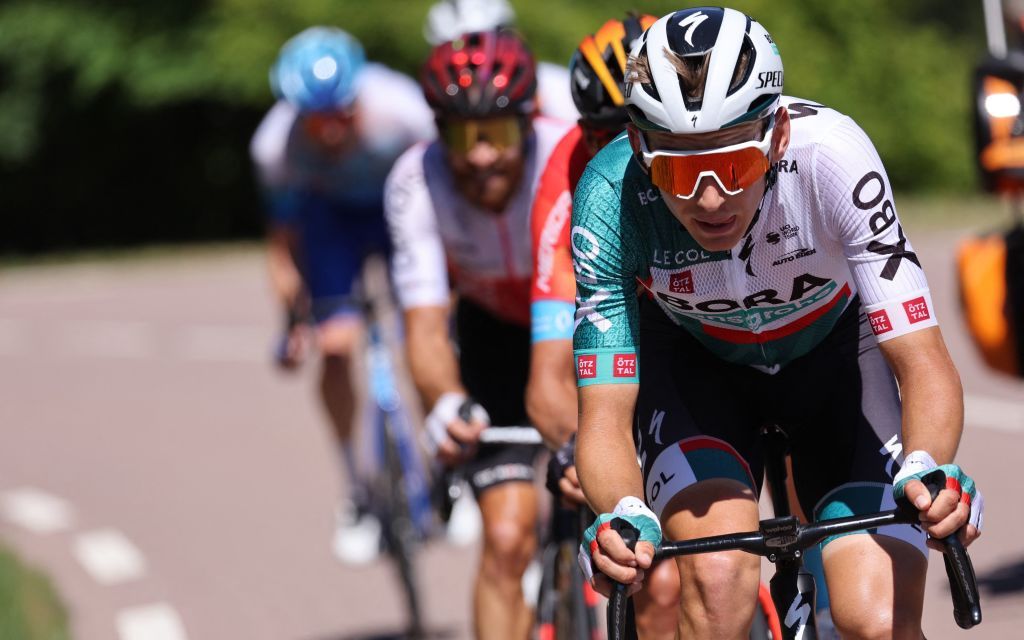 BoraHansgrohe teams German rider Lenanrd Kamna leads a breakaway during the 7th stage of the 109th edition of the Tour de France cycling race 1763 km between Tomblaine and La Super Planche des Belles Filles in eastern France on July 8 2022 Photo by Thomas SAMSON AFP Photo by THOMAS SAMSONAFP via Getty Images