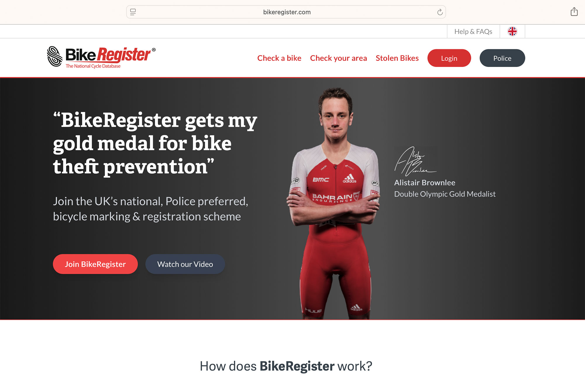 Bike Register website home page