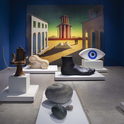 Installation view of ‘Objects of Desire: Surrealism and Design 1924 showing eye sculpture and foot sculpture