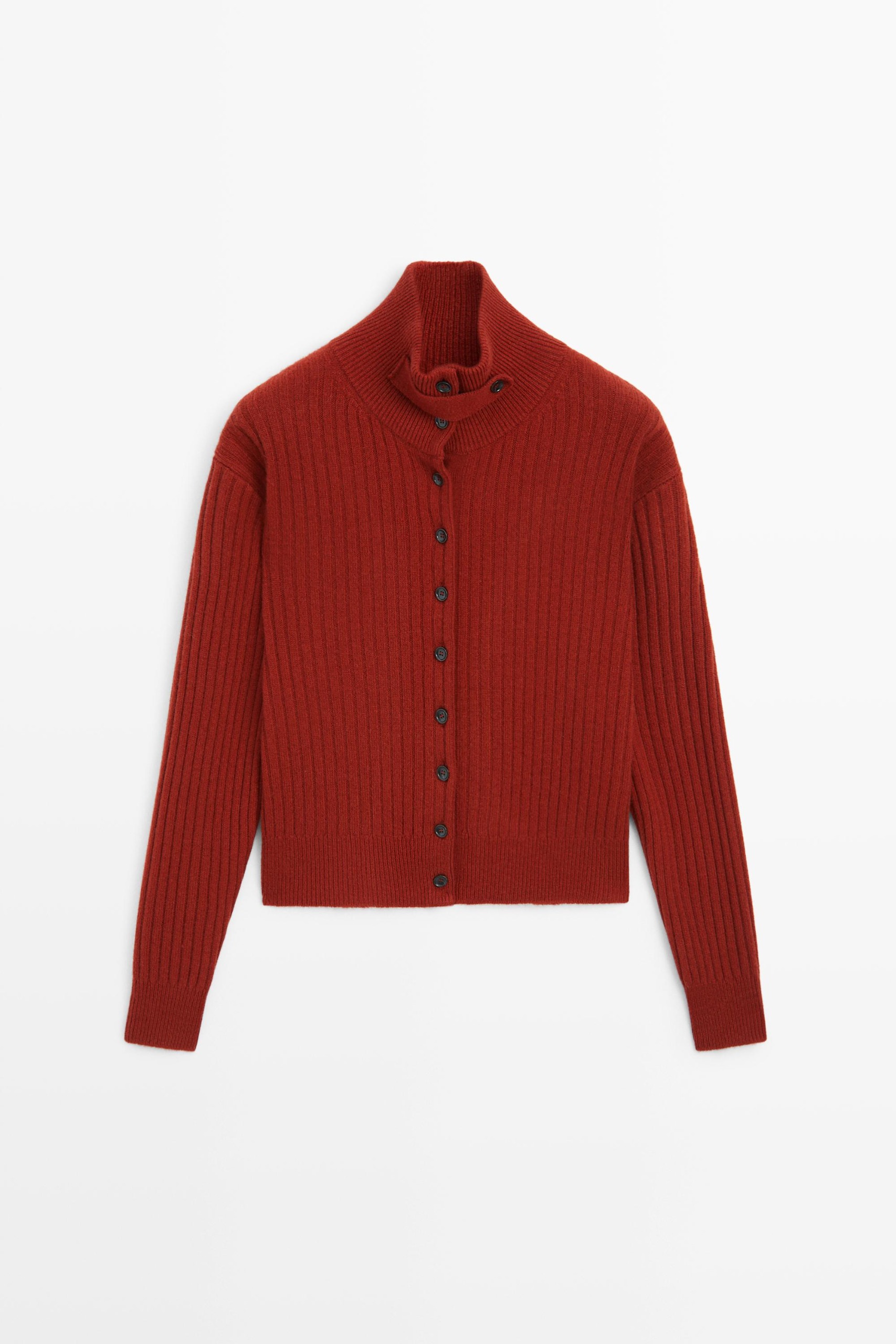 Ribbed Knit Cardigan With Tab Detail