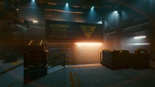 Cyberpunk 2077 I Fought The Law - a dimly lit warehouse
