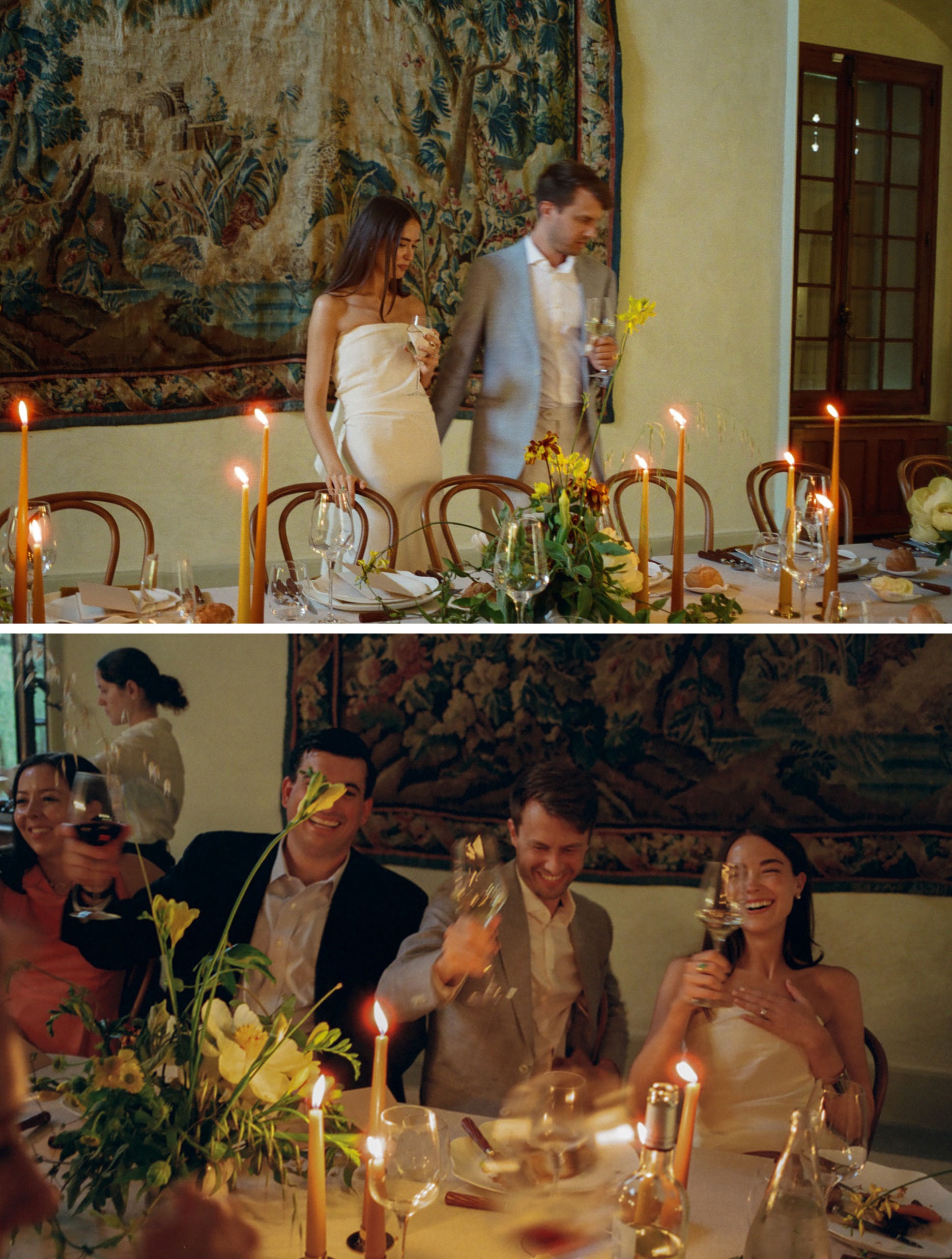 Collage of Abbie and Max and guests attending their rehearsal dinner.