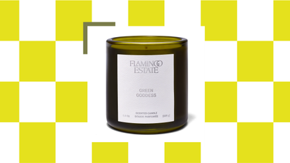 A grid with a 'green goddess' candle from Flamingo Estate