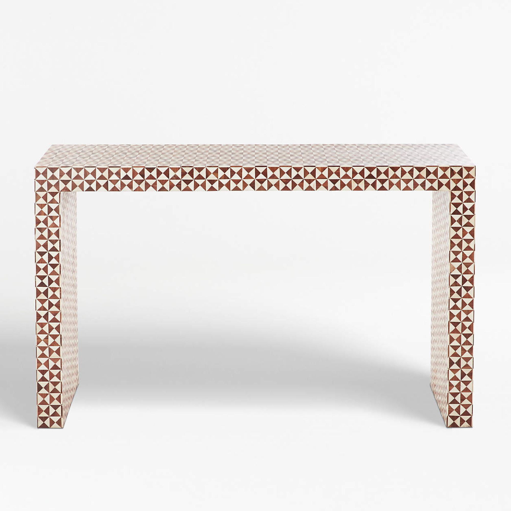 Rectangular console table with teak mosaic design