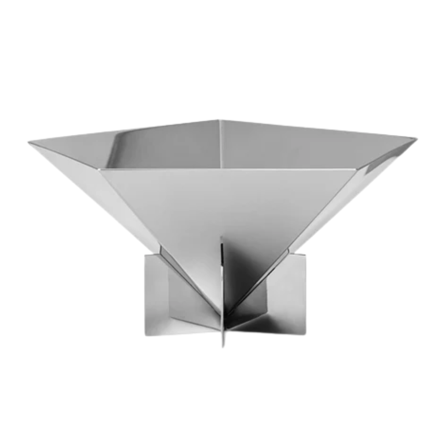 A geometric polished mirrored chrome bowl from Holloways of Ludlow