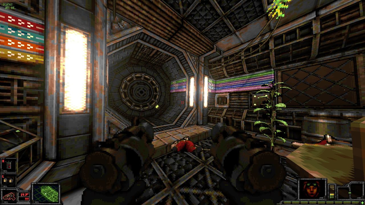 Satellite interior with directions on wall to different zones