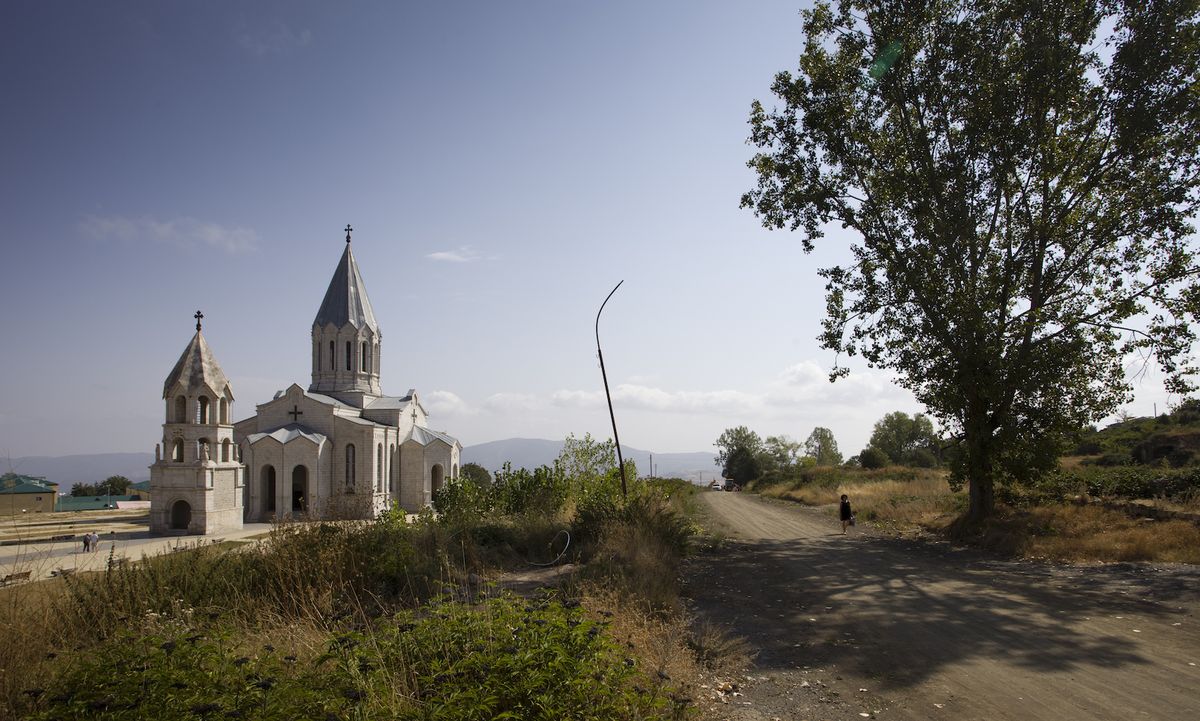 an image of Ghazanchetsots Cathedral in Nagarno-Karabakh, a disputed region between Armenia and Azerbaijan