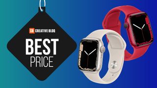 A product image of 2 Apple Watch Series 7 watches on a colpourful background with the words best price