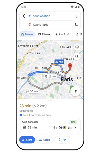 Google is starting to show low-carbon alternatives for those using Google Maps to travel.