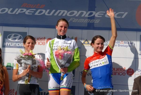 The World Cup podium for the women in Plouay