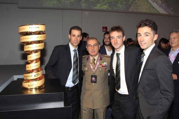 Liquigas teammates Vincenzo Nibali, Elia Viviani and Moreno Moser