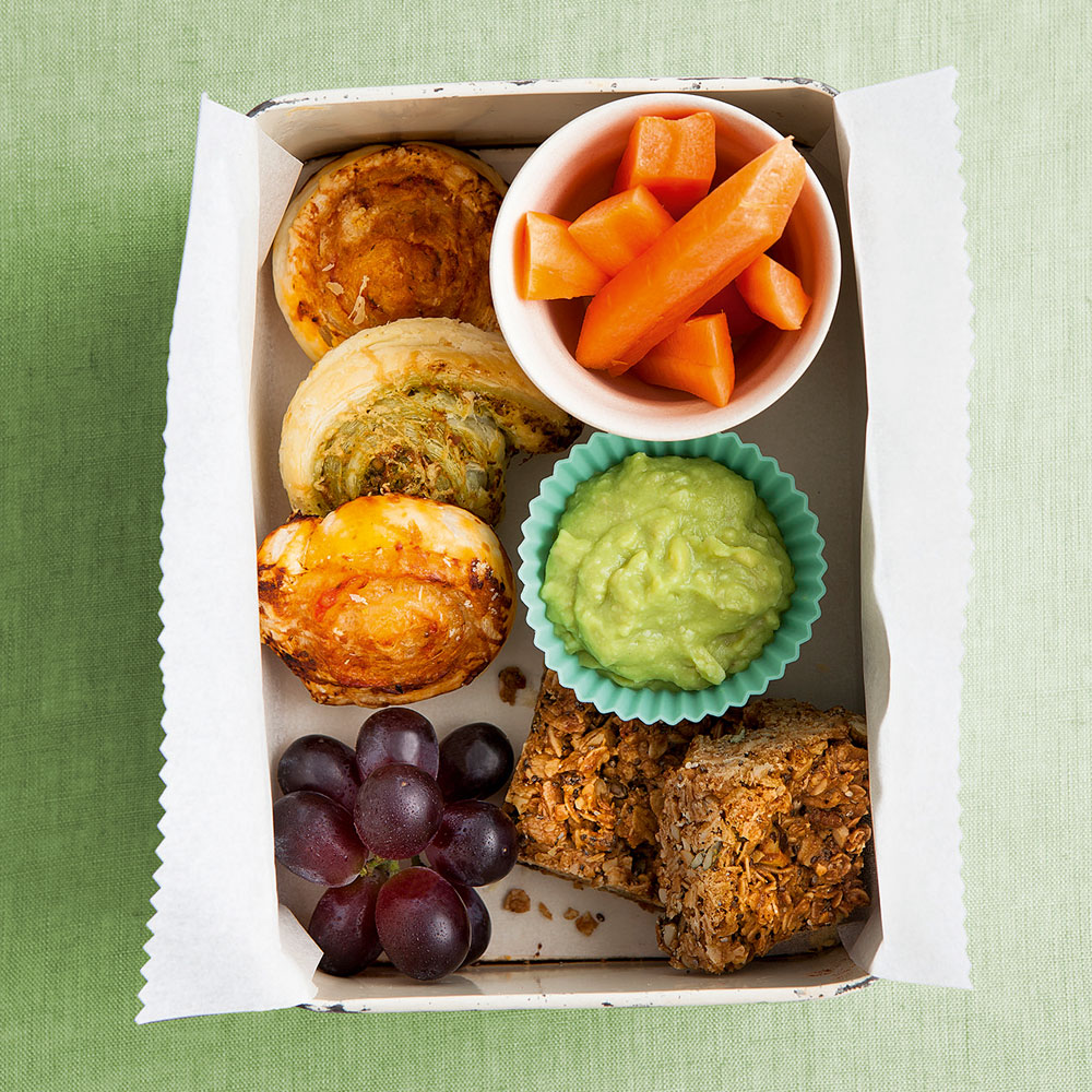 lunch box with grapes and food items