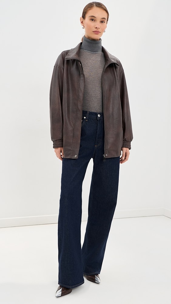 Pebble Faux Leather Bomber - Chocolate