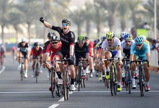 Sam Bennett of Bora-Argon 18 wins stage six of the 2015 Tour of Qatar against WorldTour opposition