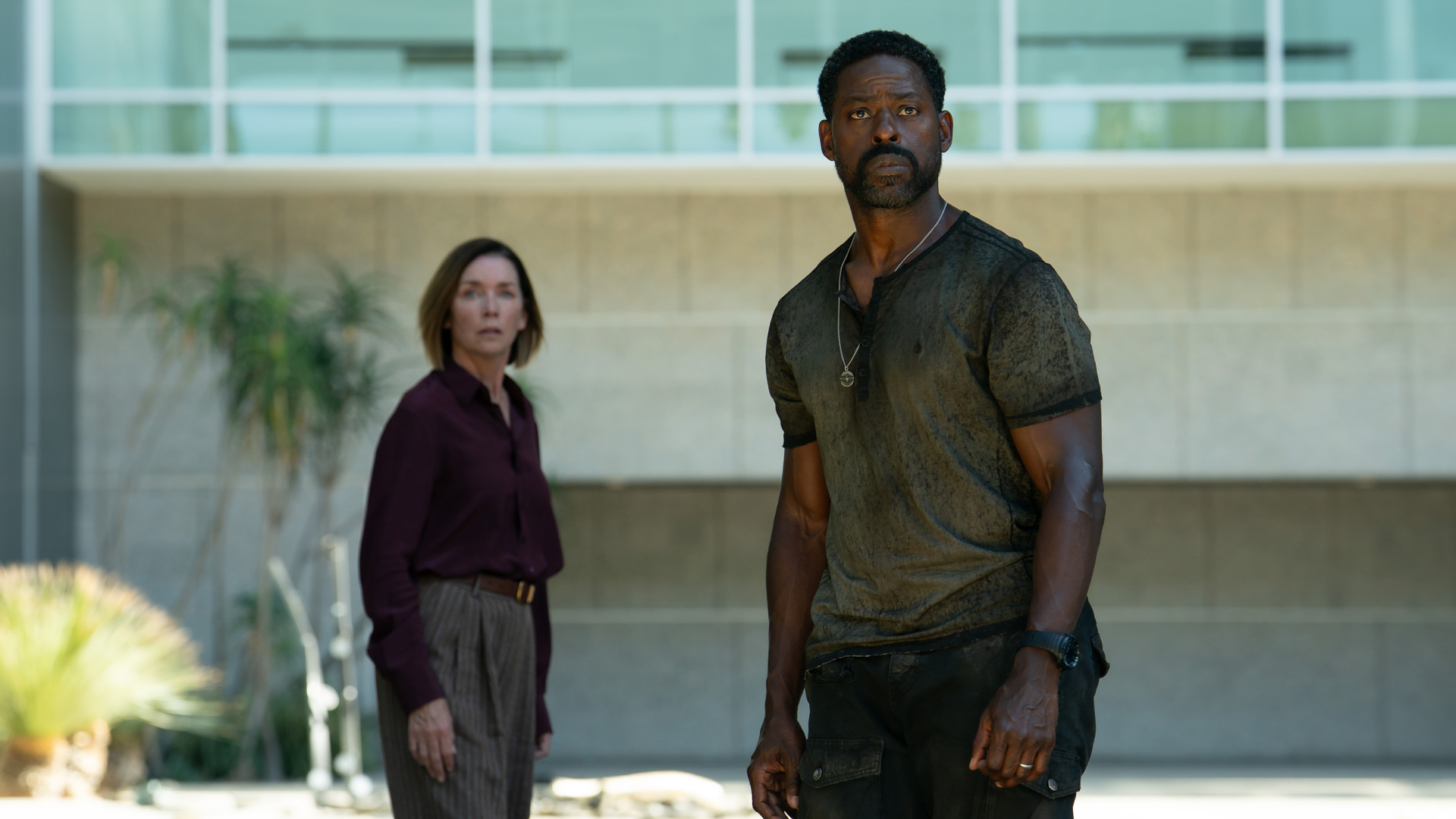 Julianne Nicholson as Sinatra and Sterling K. Brown as Xavier Collins in the 'Paradise' season 2 finale.