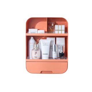 Polypropylene 3 Compartment Makeup Organizer in orange