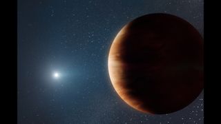 The planet found orbiting a white dwarf star is a gas giant about 40% more massive than Jupiter.
