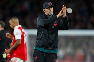 Liverpool manager Jurgen Klopp after his sides 3-2 defeat during the Premier League match between Arsenal FC and Liverpool FC at Emirates Stadium on October 09, 2022 in London, England.