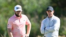 Tyrrell Hatton (left) and Rory McIlroy at the 151st Open Championship at Royal Liverpool